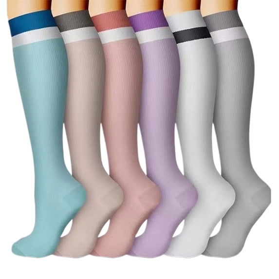 6-Pack Women’s Compression Calf Socks Athletic Knee-High Yoga Socks Gradient Support Soft Breathable Daily Wear Socks,Size:M