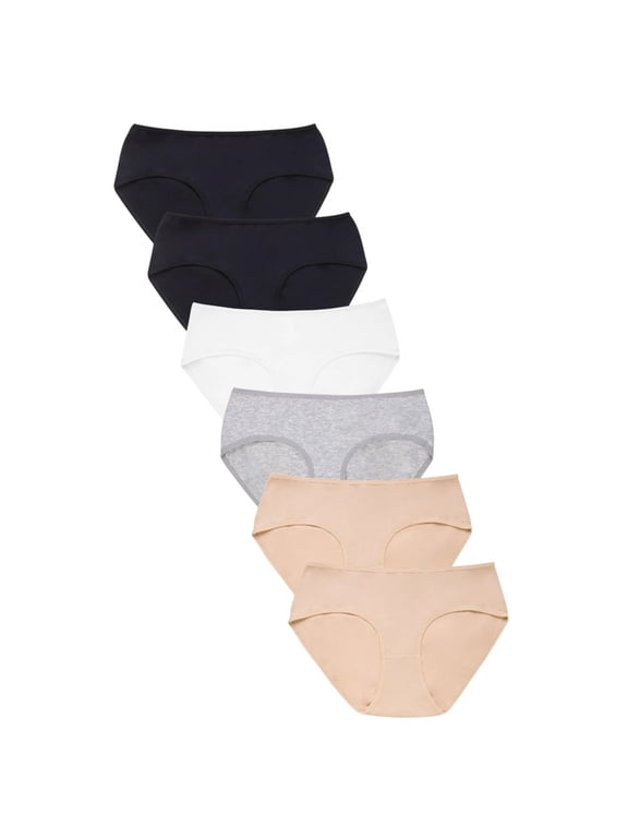 6 Pack Women’s Cotton Bikini Panty Extended Side Briefs Hipster Tag-Free Elastic Waist Stretch Seamless Underpants Underwear Breathable Womenswear