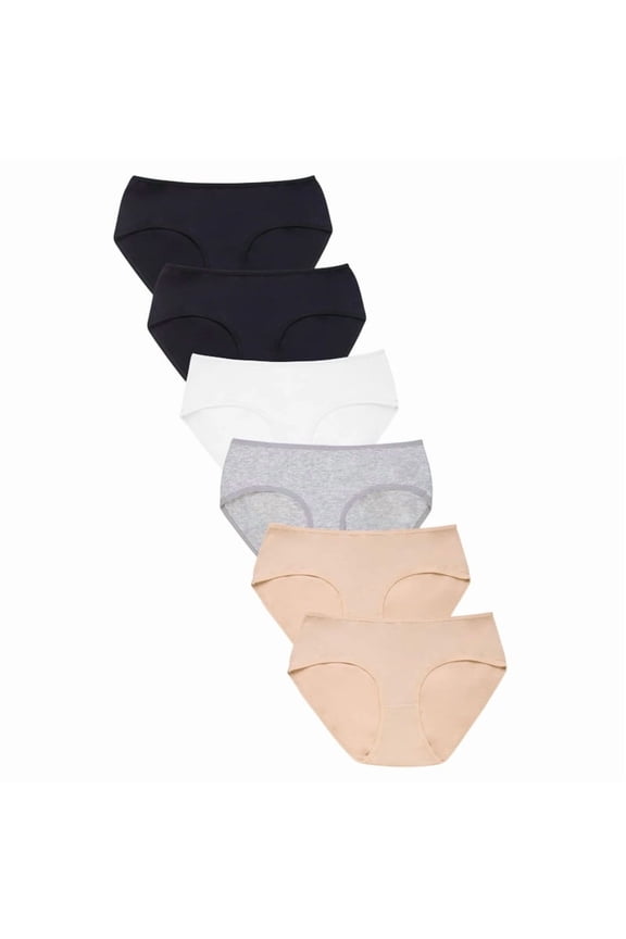 6 Pack Women’s Cotton Bikini Panty Extended Side Briefs Hipster Tag-Free Elastic Waist Stretch Seamless Underpants Underwear Breathable Womenswear