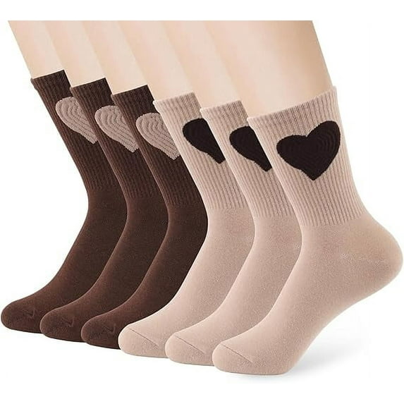 6 Pack Women's Crew Socks Ankle Cotton Calf Socks Cute Heart Athletic Run Sock Birthday Gifts For Women Girls Daughter