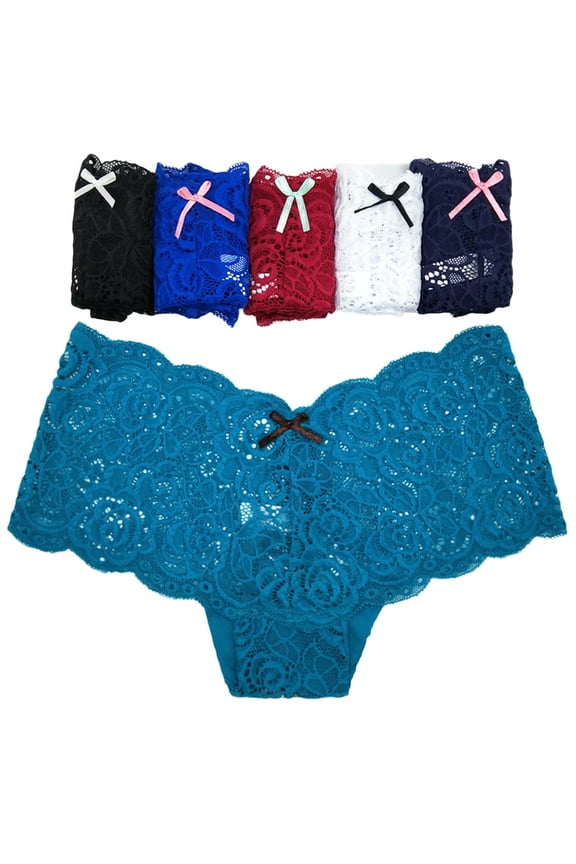 6-Pack Women's Lace Boyshorts Bikini Panties Sexy transparent Panty Underwear (Medium)