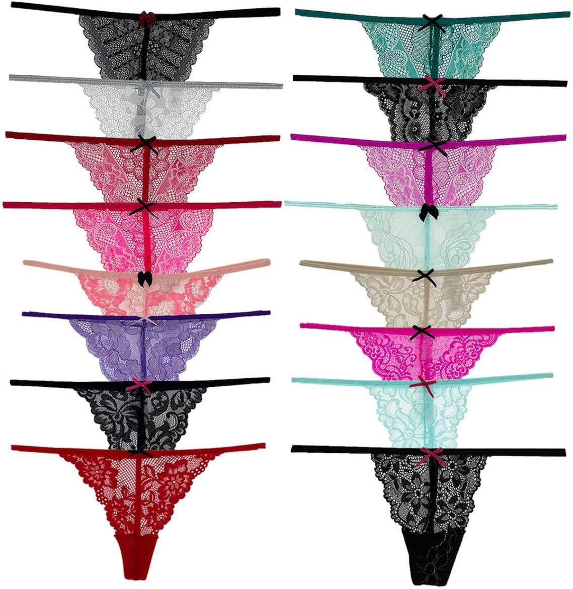 6 Pack Women's Lacy G-String Thongs, No Show Sexy Underwear, Assorted ...