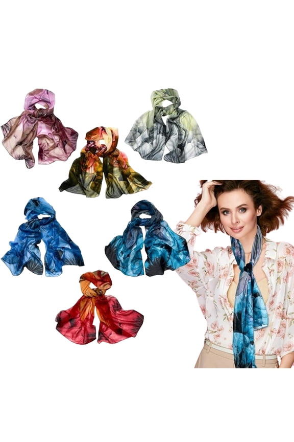 6 Pack Women's Lightweight Scarves, Flowy Floral Georgette Shawl Wrap, Versatile Accessory for Dressy & Casual Wear
