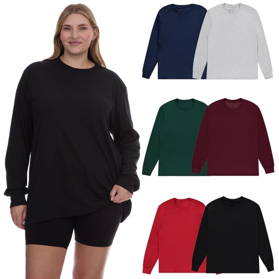 6 Pack Women's Long Sleeve Oversized T-Shirts, Cotton Casual Baggy Fit Tees Assorted Colors Bulk Pack - Wear Size - XL