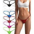 thumbnail image 1 of 6 Pack Women's Low Rise Cotton Stretch G-String Thongs, Micro Sexy Comfortable Ladies Panties, 1 of 6