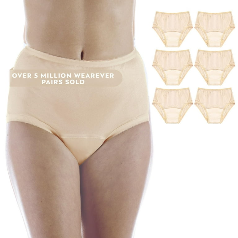 6-Pack Women's Nylon Regular Absorbency Incontinence Panties Beige