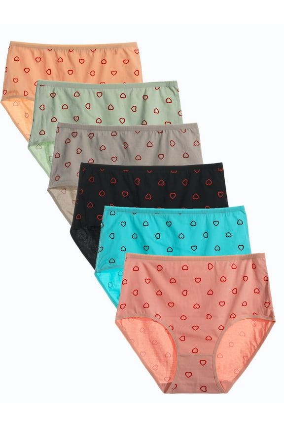 6-Pack Women's Plus Size Underwear, Stretch Cotton Fabric Heart Pattern XL-5XL