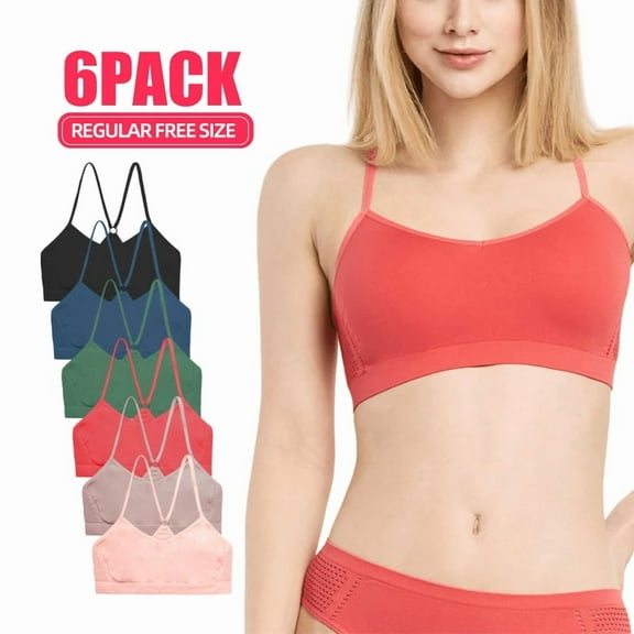 6 Pack Women's Racerback Bralette with Side Mesh Seamless Wireless Breathable Sports Athletic Workout Running Cycling Yoga Assorted Variety Pack Lady