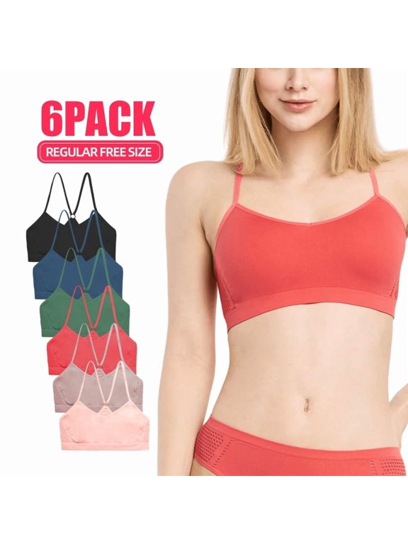 6 Pack Women's Racerback Bralette with Side Mesh Seamless Wireless Breathable Sports Athletic Workout Running Cycling Yoga Assorted Variety Pack Lady
