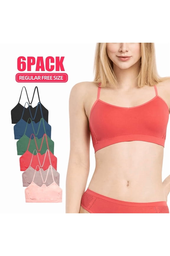 6 Pack Women's Racerback Bralette with Side Mesh Seamless Wireless Breathable Sports Athletic Workout Running Cycling Yoga Assorted Variety Pack Lady