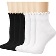 thumbnail image 1 of 6 Pack Women's Ruffle Socks,Casual Cute Ankle Breathable Knit Cotton Soft Frilly Crew Socks for Women, 1 of 7