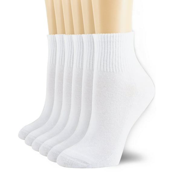 6 Pairs Women's Cotton Athletic Ankle Running Sports Socks White Size 9-11