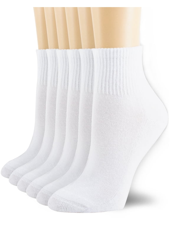 6 Pairs Women's Cotton Athletic Ankle Running Sports Socks White Size 9-11