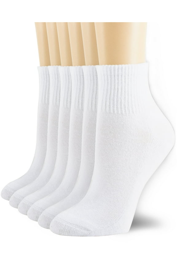 6 Pairs Women's Cotton Athletic Ankle Running Sports Socks White Size 9-11