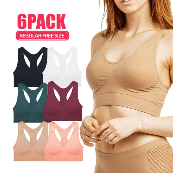 6 Pack Women's Sports Bra with Removable Pads Seamless Wireless Breathable U-shape front Racerback silhouette Workout Yoga Bralette Assorted Variety