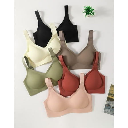 6-Pack Women's Wireless Jelly Bras,Push Up Comfort Soft No Underwire Full Coverage T-Shirt Bra