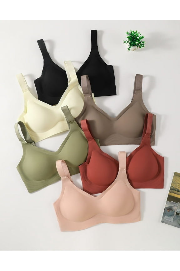 6-Pack Women's Wireless Jelly Bras,Push Up Comfort Soft No Underwire Full Coverage T-Shirt Bra