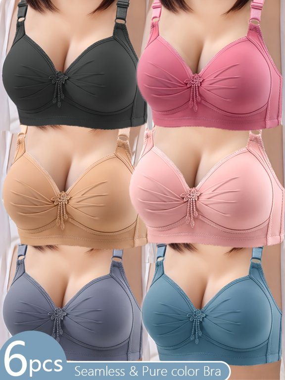 6-Pack Women's Wireless Seamless Push-Up Bras - Elegant Ruffle Detail, Non-Removable Padded, Solid Color Comfort Everyday Bra, No Underwire Full Coverage Soft Bralette for Daily Wear
