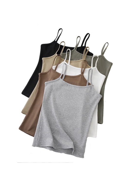 6-Pack Womens Basic Camisole Undershirts Spaghetti Strap Casual Sleeveless Shirts Summer Slimming Comfort Going Out Tops, Multicolor, XXL