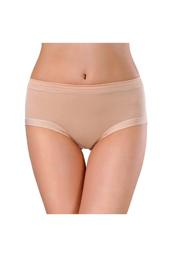 6 Pack Womens Cotton Underwear Mid Waist Three Layer Side Leakage Triangular Panties For Women,Beige,L