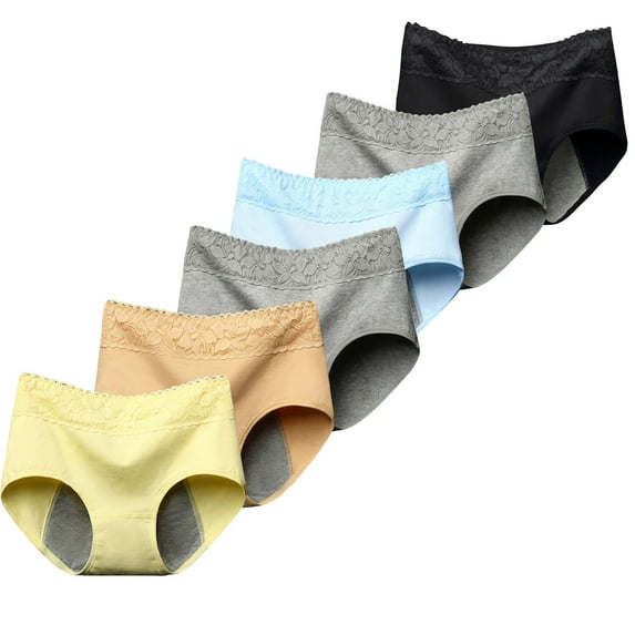 6-Pack Womens Hipster Period Underwear Cotton Postpartum Menstrual Panties Leakproof Briefs M-2XL