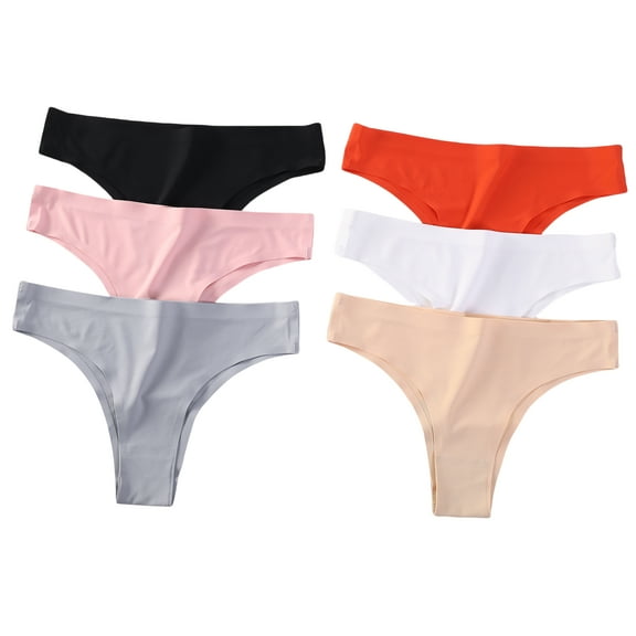 6 Pack Womens Panties Seamless Ice Silk Athletic Underwear, Skin-friendly and Thin Bikini Thongs