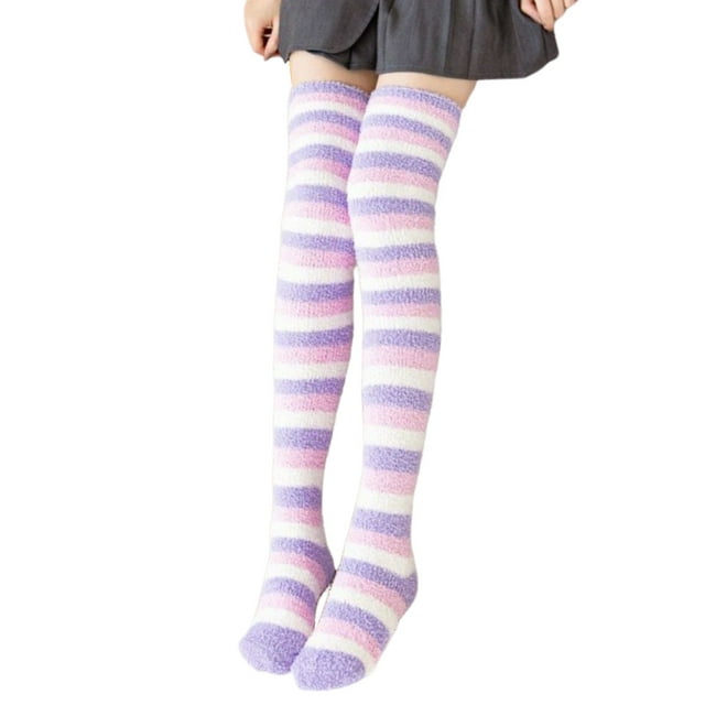 6-Pack Womens Socks Fuzzy Over Knee Cartoon Thigh High Home Winter Warm ...
