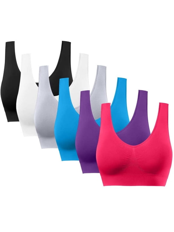 6 Pack Womens Sports Bras,Yoga Comfort Seamless Stretchy Sports Bra for Women with Removable Pads