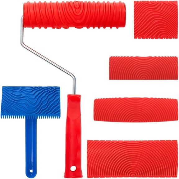 6 Pack Wood Grain Tool Set, 7" Faux Wood Graining Roller, DIY Rubber Wood Pattern Paint Tool with Handle for Wall Art Painting Room Decoration