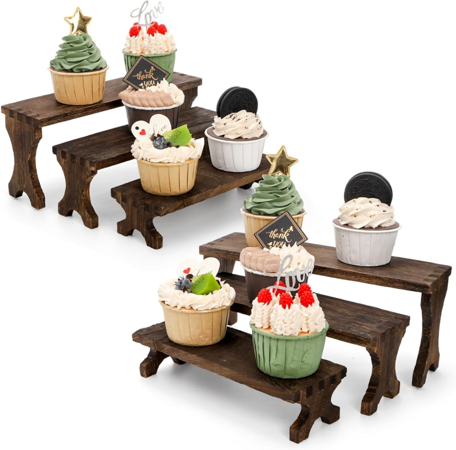 6 Pack Wood Risers Display Stands, 3 Tier Rectangular Wooden Cupcake ...