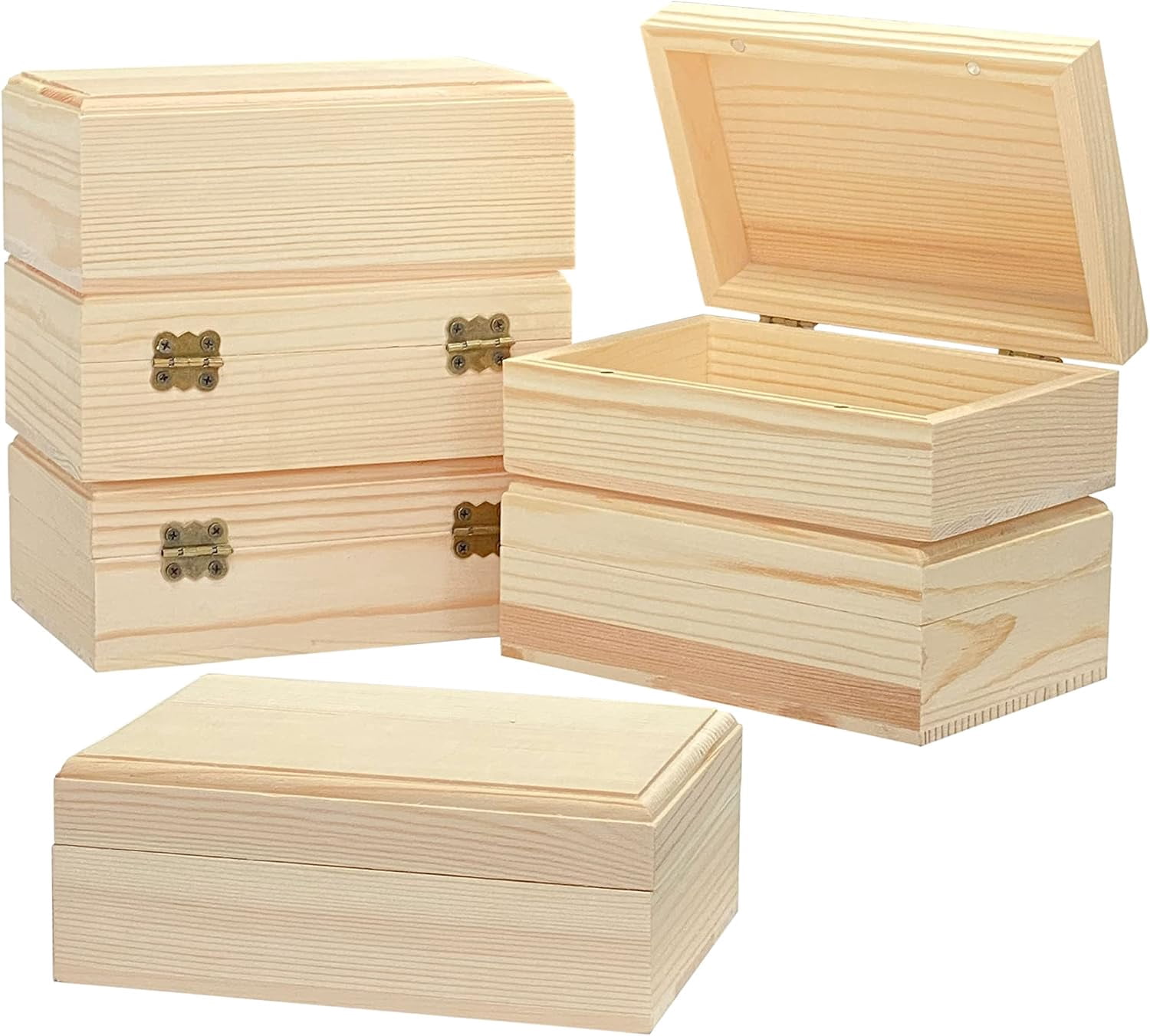 Timber Box Simple 6-Pack Wooden Box Unfinished Rectangle Pine Wood Box for Crafts ...