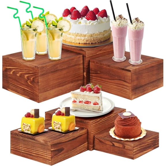 6 Pack Wooden Buffet Risers and Stands, Rustic Risers for Buffet Table, Risers Display Stands, Cake Cupcake Stands for Wedding Party, Display, Collectibles