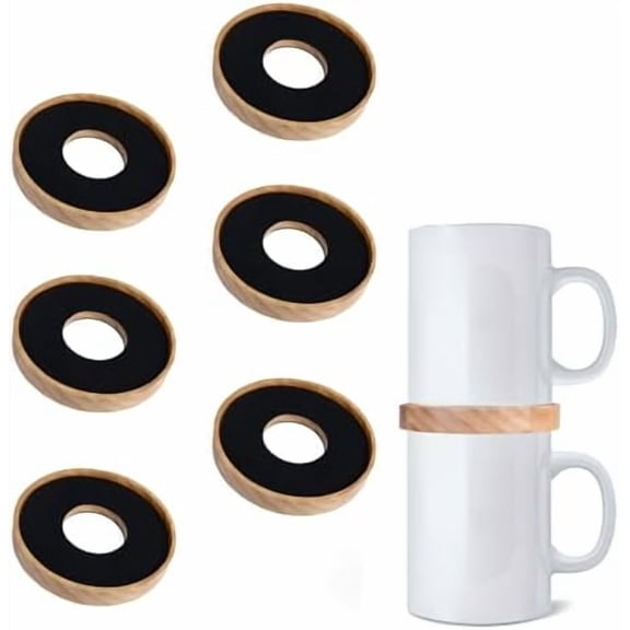 6 Pack Wooden Coffee Mug Stackers, Mug Organizer for Kitchen Cabinet,Equipped with Food Grade Non-Slip Pad,Only for Mugs with a Calibre 3.93 inches,Save Cupboard 50% Space