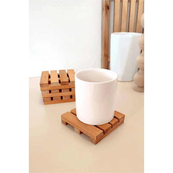 6 Pack Wooden Mini Pallet Coasters, Square, Wood Beer Coasters, Gifts for Men, Drink Holders, Stands for Hot and Cold Beverages, Unique Table Decor