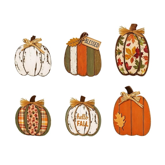 6 Pack Wooden Pumpkin Decor Featuring Vintage Farmhouse Design, Rustic Fall Table Centerpiece for Home Porch, Autumn Halloween Party Decoration Set