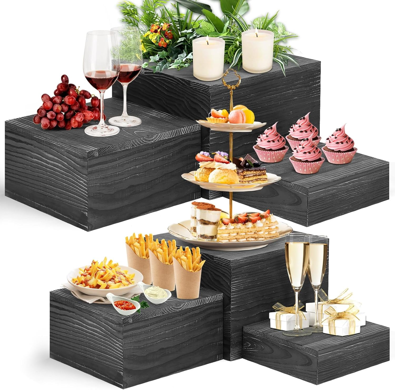 6 Pack Wooden Risers Display Stands Square Food Risers for Buffet Party ...