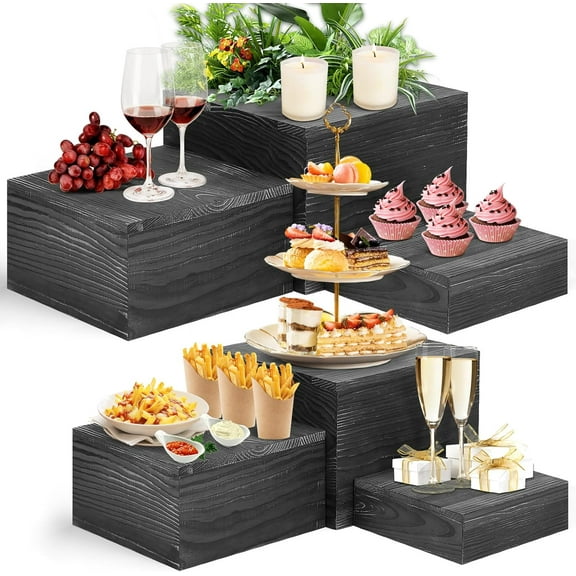 6 Pack Wooden Risers Display Stands Square Food Risers for Buffet Party Rustic Wood Cake & Cupcake Stands Nesting Box Wooden Crates for Display