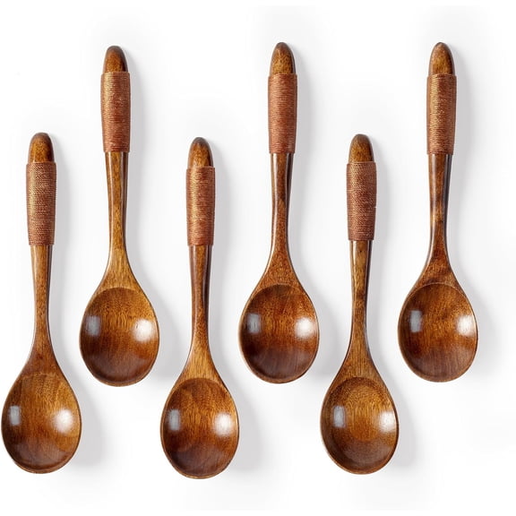6-Pack Wooden Spoons, Bamboo Teaspoons Set, 6.7 Inch Small Wooden Scoops for Honey, Tea, Coffee, Kitchen, Cooking