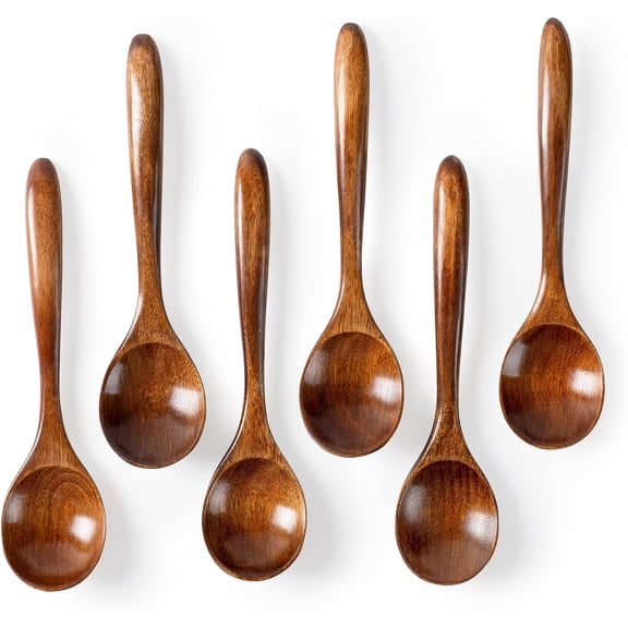 6-Pack Wooden Spoons, Bamboo Teaspoons Set, 6.7 Inch Small Wooden Scoops for Honey, Tea, Coffee, Kitchen, Cooking