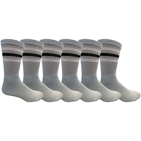 6 Pack Wool Socks For Men, Hunting Hiking Backpacking Thermal Boot Socks (Gray - Black w/Stripes)