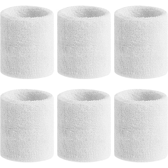 6 Pack Wrist Sweatbands, Sports Wristbands for Men Women, Moisture Wicking Wristband for Working out, Football, Basketball, Sports,White