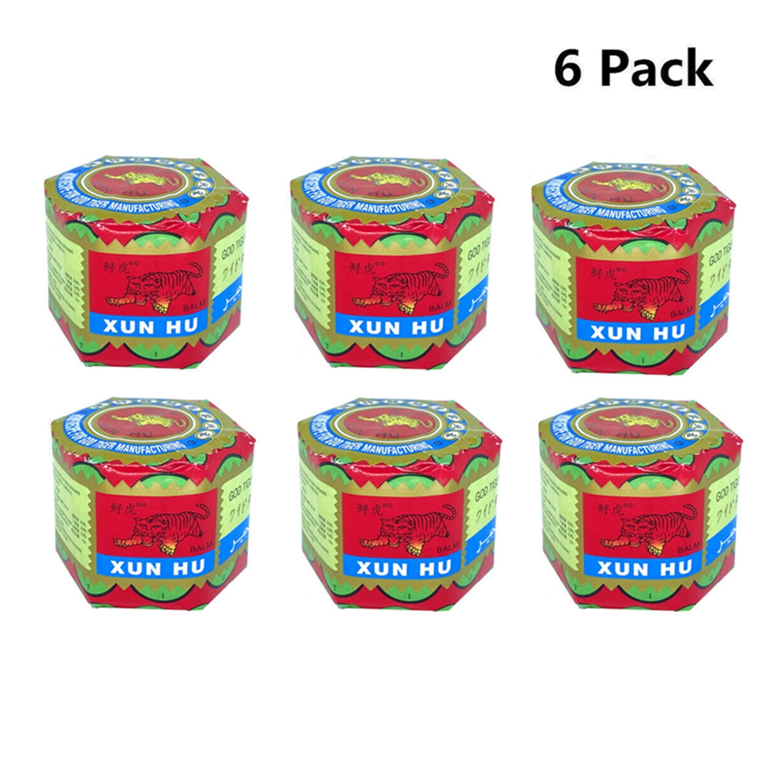 XUN HU TIGER BALM 6 Pack, Herbal Rub, Topical Muscle Ointment for Fast