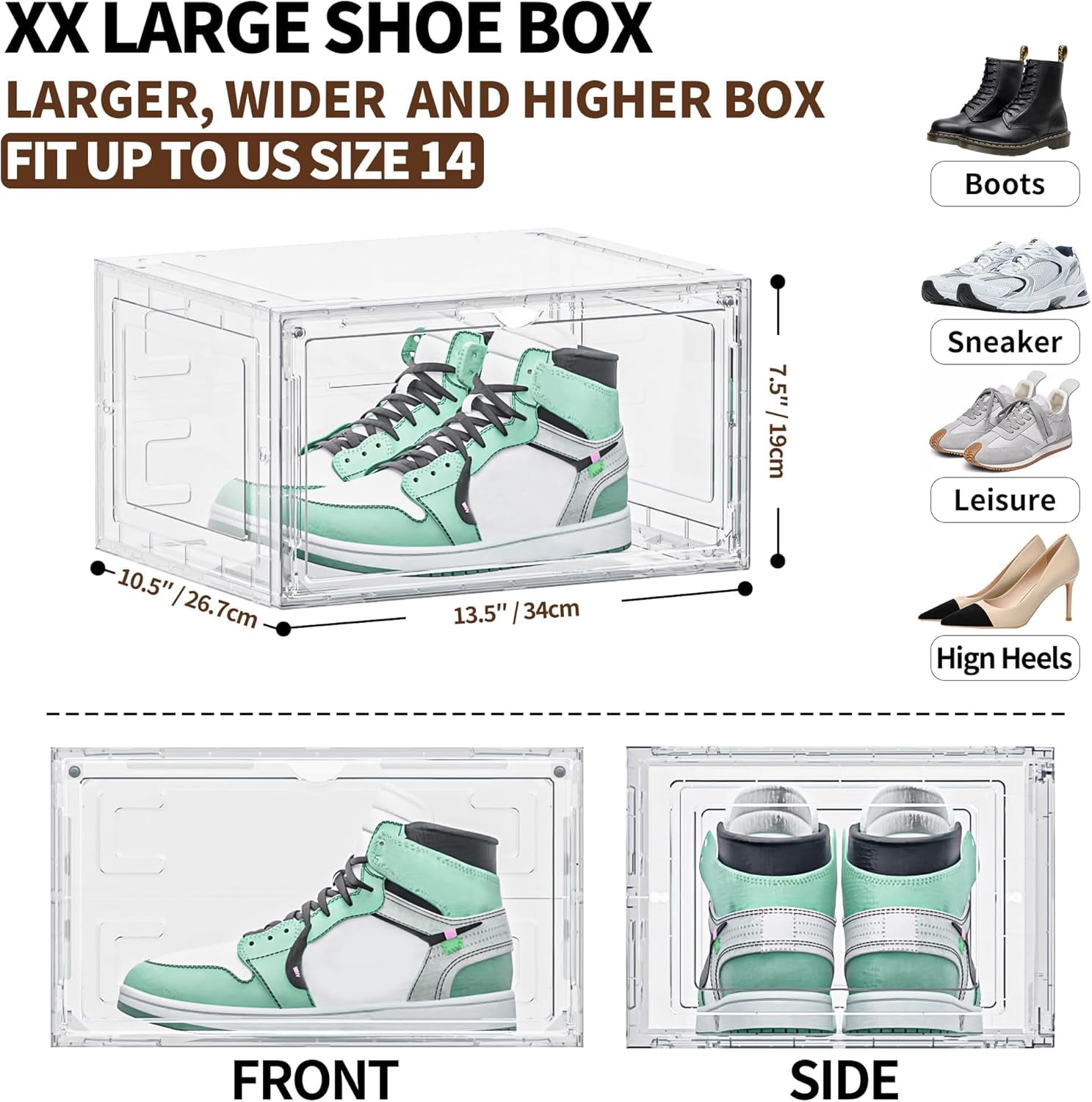 6 Pack XX Large Shoe Organizer - Heavy-Duty Clear Plastic Storage Boxes ...