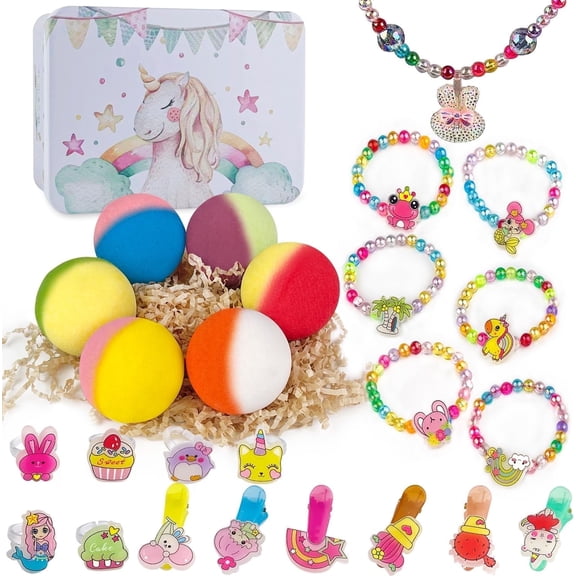 6 Pack XXL Bath Bomb for Kids, Organic Bath Bombs with 18PCS with Jewelry Inside, Girls Christmas Birthday Gift-PickMora