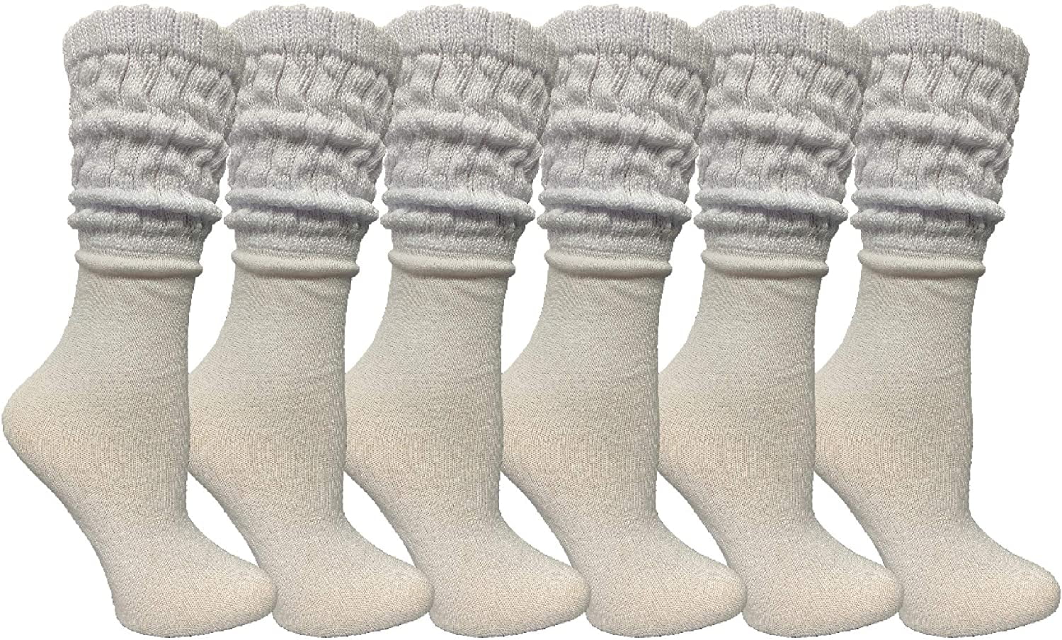 6 Pack Yacht And Smith Womens Cotton Slouch Socks Womans Knee High Boot Socks White 1674