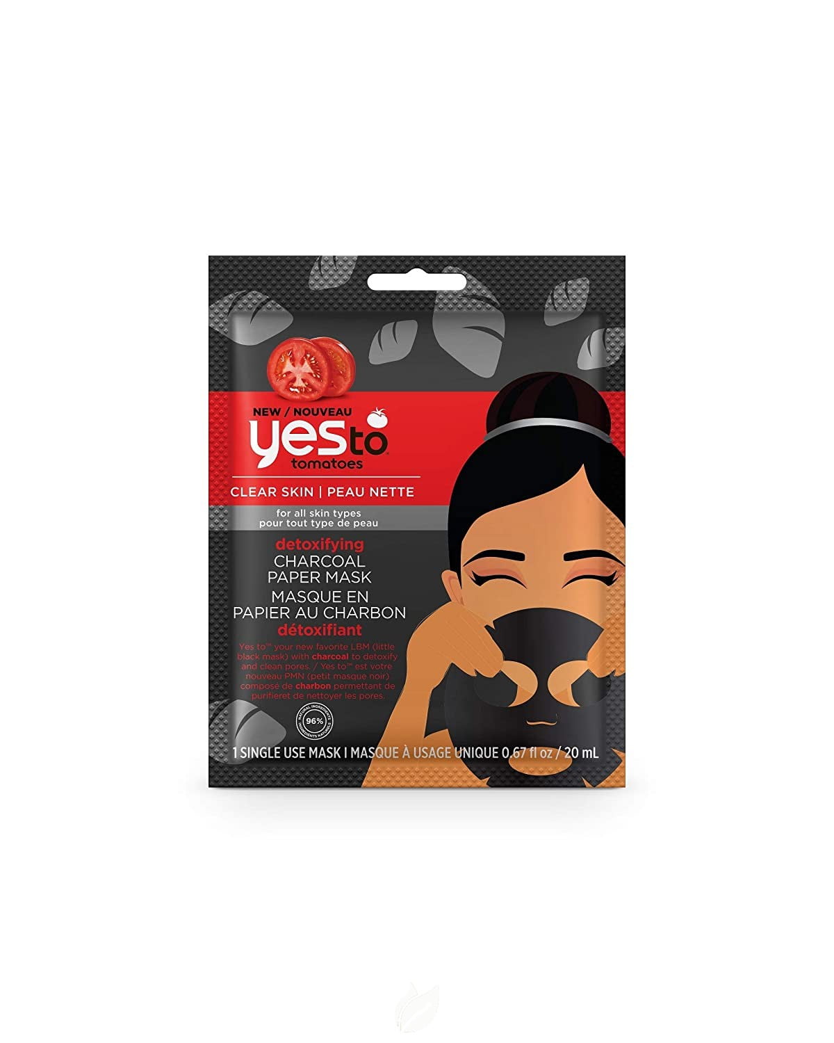 (6 Pack) Yes To Tomatoes Detoxifying Charcoal Paper Face Mask - Single Use Facial Mask | 0.67 fl ounce