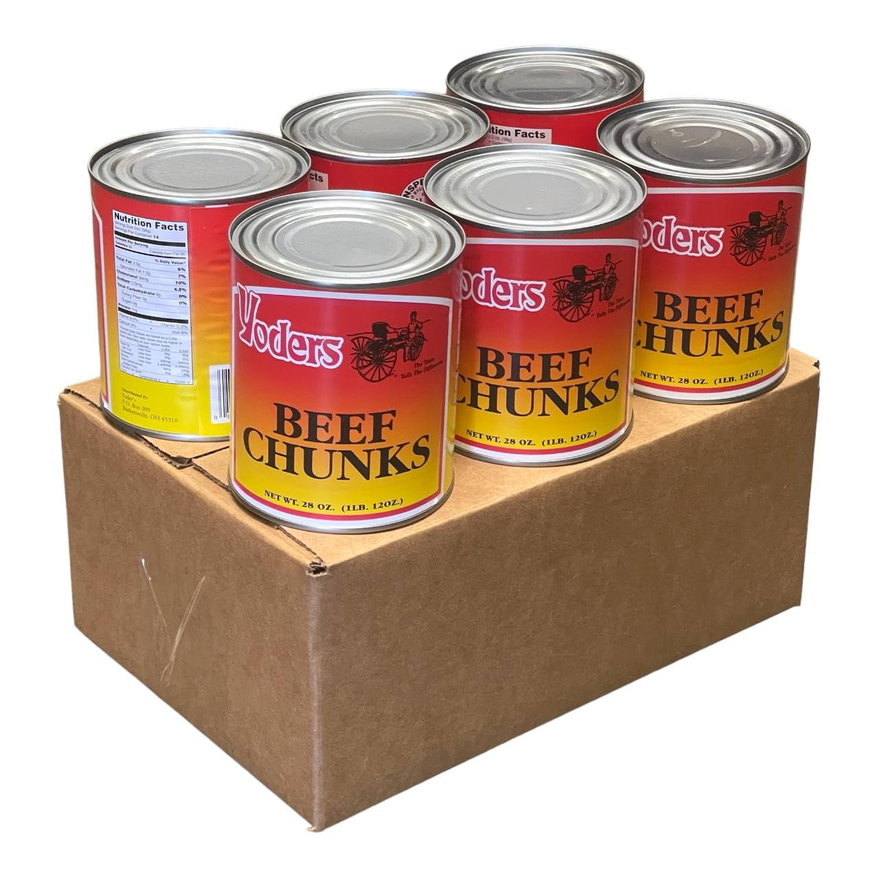 (6-Pack) Yoder’s Fully Cooked Beef Chunks, 28 oz #2.5 Can – 10.5 lbs Total, 10-Year Shelf Life, Emergency Food Storage, Camping & Meal Prep, Made in USA