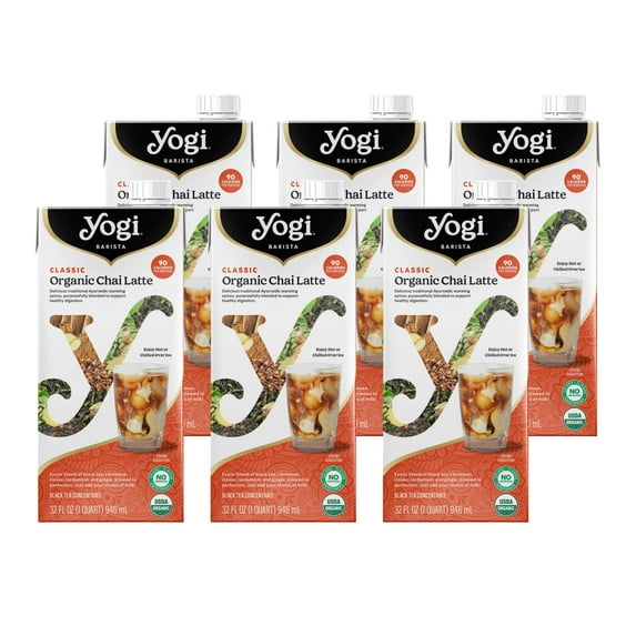 (6 Pack) Yogi Barista Classic Organic Chai Latte Tea Concentrate, Black Tea, 32 oz Carton
