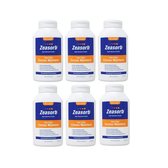 6 Pack - Zeasorb Prevention Super Absorbent Powder 2.5-Ounce Bottle Each