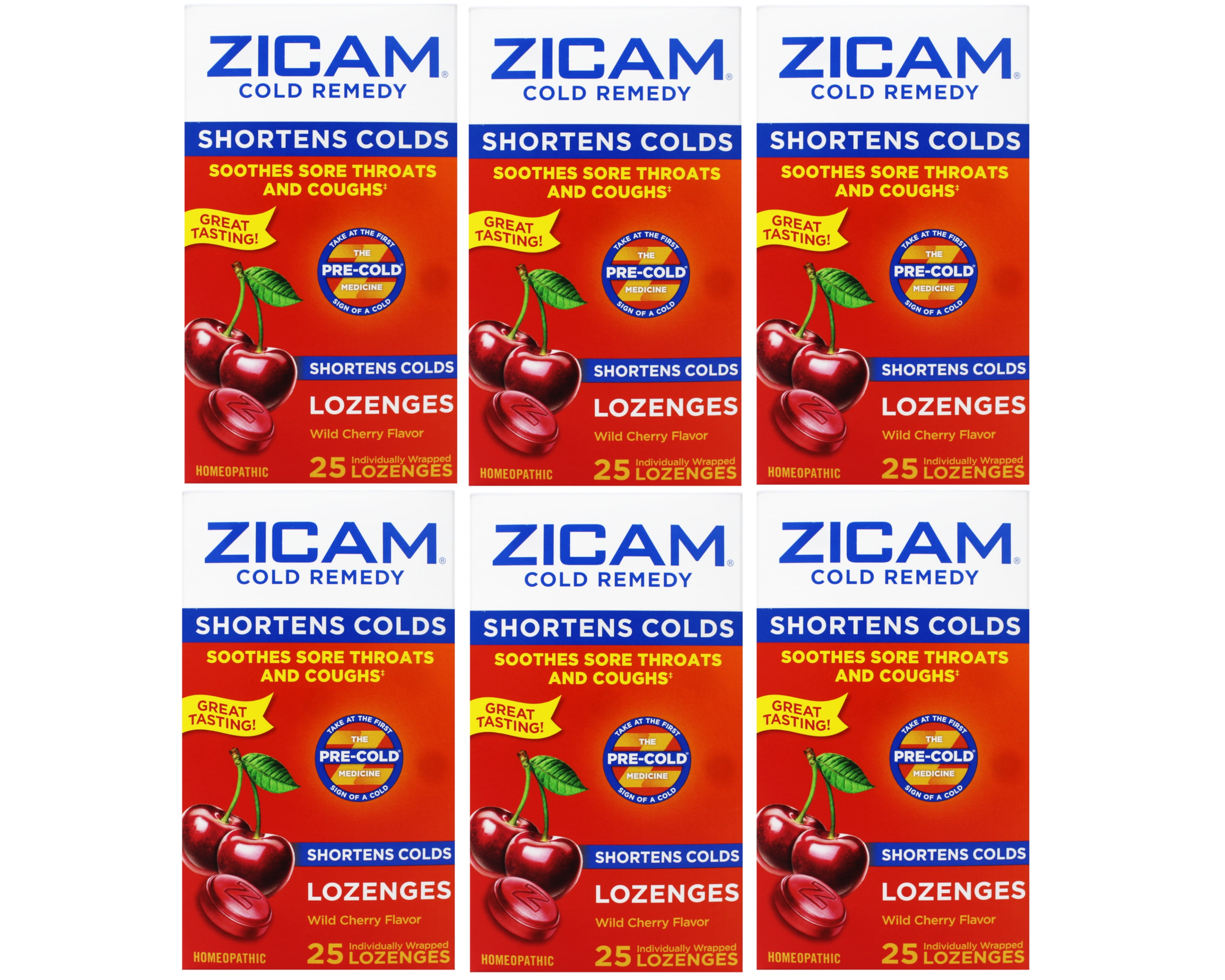 6 Pack - Zicam Cold Remedy Zinc Lozenges, Soothes Sore Throat and